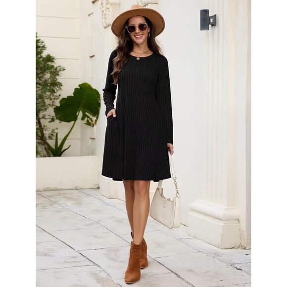 Plus Size Sweater Dress Soft Stretch Fall Winter Casual with Pockets - Picture 7 of 7